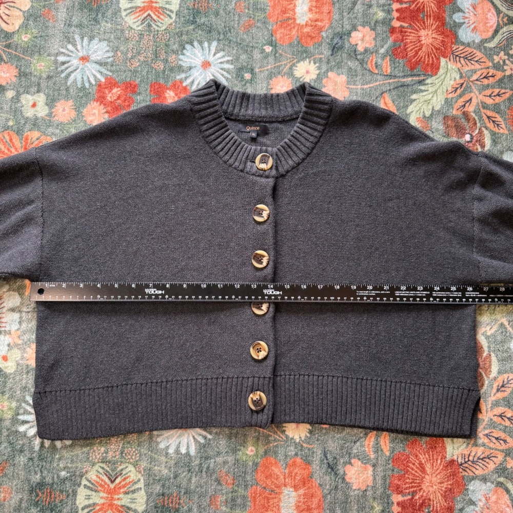 Quince 100% Organic Cotton Cropped Cardigan Charcoal Gray XL - Picture 4 of 10